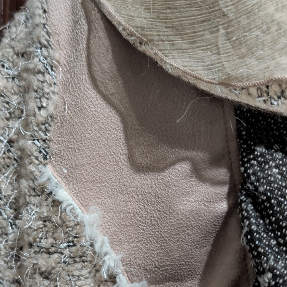 Textured Beige & Blush Ruffle Blazer with Faux Fur Trim - Picture 6 of 14